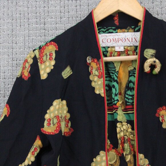 Vintage Componix Jacket Women Size 8 Black All Over Print Cropped Open Front 90s - Picture 3 of 9